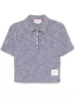 Твидовая рубашка поло в клетку гингем THOM BROWNE, синий