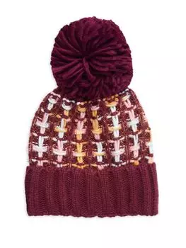 Твидовая шапка металлик с помпонами Vince Camuto, цвет Wine