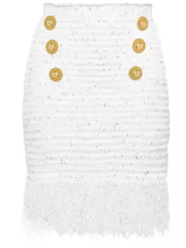 Твидовая юбка 6-Button с бахромой BALMAIN, белый
