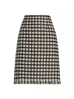 Твидовая юбка-карандаш в металлическую клетку Oscar de la Renta, слоновая кость