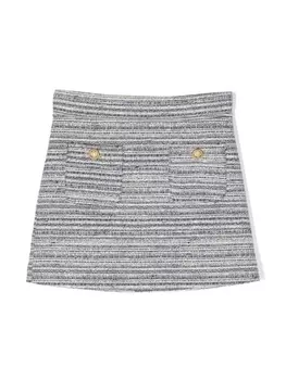 Твидовая юбка мини с накладными карманами Balmain Kids, белый