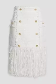 Твидовая юбка с бахромой и пуговицами BALMAIN, белый
