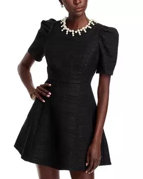 Твидовое мини-платье AQUA с искусственным жемчугом, черный