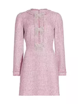 Твидовое мини-платье Camille с бантом Saloni, цвет baby pink pearl bows