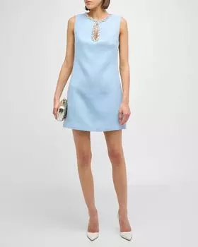 Твидовое мини-платье Eden с вырезом и украшением Milly, цвет Ice Blue