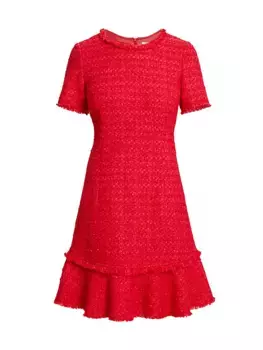 Твидовое мини-платье-футляр Santorelli, малиновый