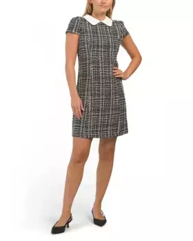 Твидовое мини-платье с короткими рукавами Julia Jordan, слоновая кость