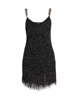 Твидовое мини-платье с металлизированной цепочкой Balmain, цвет black gold