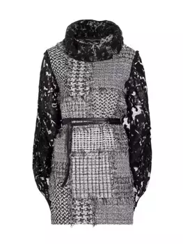 Твидовое мини-платье с поясом Frederick Anderson, белый