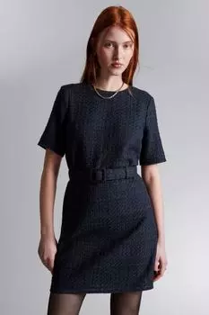 Твидовое мини-платье с поясом H&M, синий
