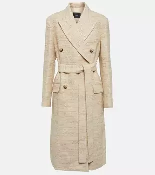 Твидовое пальто из смеси хлопка и льна JOSEPH, бежевый