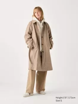 Твидовое пальто с одним воротником Uniqlo, бежевый