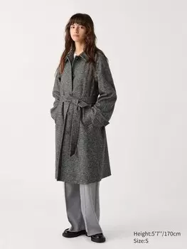 Твидовое пальто с одним воротником Uniqlo, серый