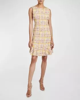 Твидовое платье миди с вырезом лодочкой и бахромой Celine Santorelli, цвет Petal Pink