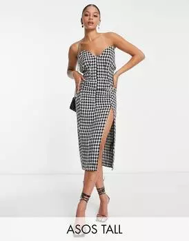 Твидовое платье мини-бандо с глубоким вырезом ASOS DESIGN Tall