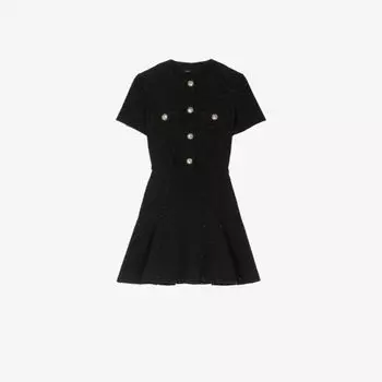 Твидовое платье мини из смесового хлопка с юбкой Raceau с оборками Maje, цвет noir / gris