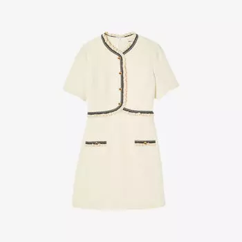 Твидовое платье мини Nava с рюшами и длинными рукавами Sandro, цвет naturels