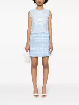 Твидовое платье мини с крупным бантом Oscar de la Renta, синий