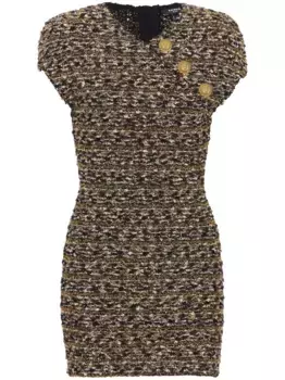 Твидовое платье мини с люрексом BALMAIN, золотой