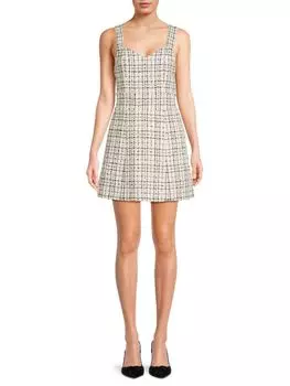 Твидовое платье мини-трапеции Decker из смесовой шерсти Alice + Olivia, цвет White Multicolor