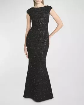 Твидовое платье-раструб с пайетками Black Iris Talbot Runhof, цвет Black