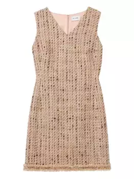 Твидовое платье с оборками St. John, нейтральный