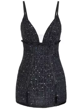 Твидовое платье с пайетками Elisabetta Franchi, черный