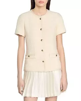 Твидовое платье Sandro Isabel 2 в 1, слоновая кость/кремовый