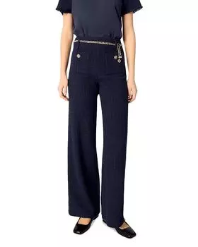 Твидовые брюки с поясом-цепочкой Maje, синий