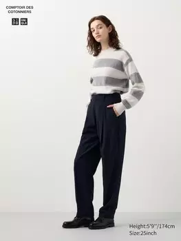Твидовые плиссированные зауженные брюки длинные Uniqlo, цвет 69 синий