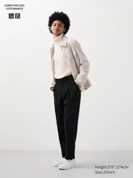 Твидовые плиссированные зауженные брюки Uniqlo, черный