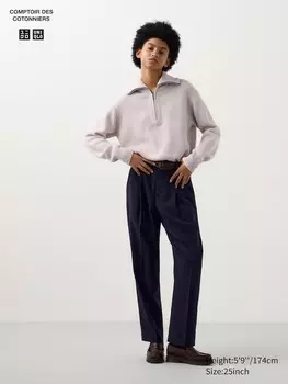 Твидовые плиссированные зауженные брюки Uniqlo, синий