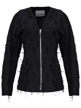 Твидовый блейзер GANNI, черный