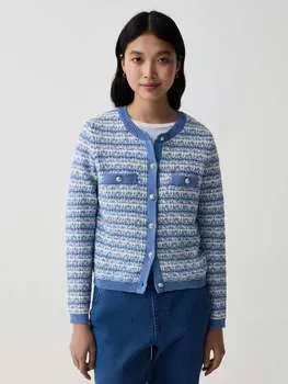 Твидовый кардиган Giacca effetto с блестящими ботинками Ovs, цвет white/light blue