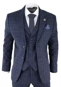 Твидовый костюм-тройка в клетку с острыми шорами индивидуальный покрой в стиле гэтсби 1920-х годов Truclothing, синий