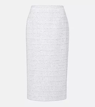 Твидовый миди-юбка с пайетками Alessandra Rich, White-Black