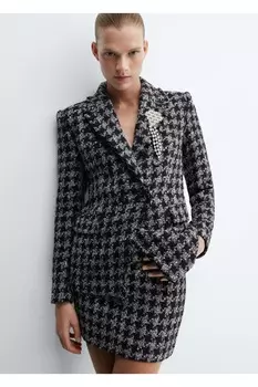 Твидовый пиджак с брошью Mango, серый