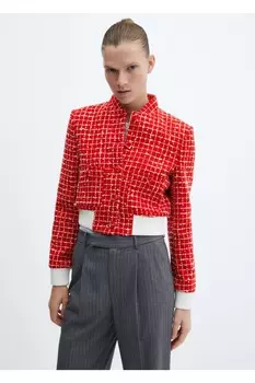 Твидовый пиджак с карманами Mango, красный