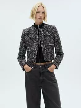 Твидовый пиджак с потертостями от соли Mango, черный