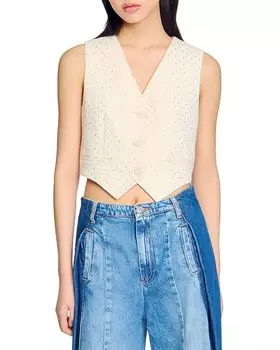 Твидовый пиджак со стразами Sandro, слоновая кость/кремовый