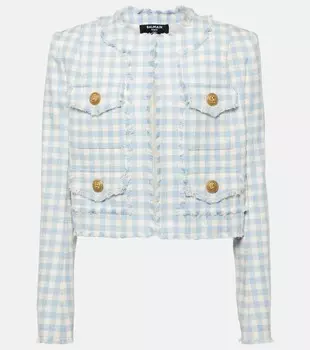 Твидовый пиджак в клетку Balmain, синий