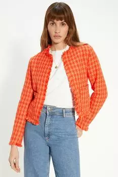 Твидовый пиджак в клетку с бахромой Oasis, оранжевый