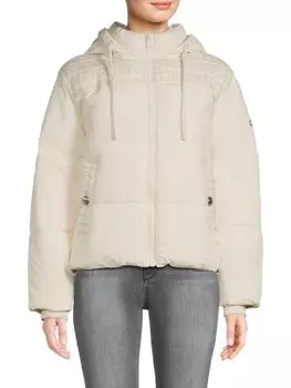 Твидовый пуховик с капюшоном Karl Lagerfeld Paris, цвет Winter White
