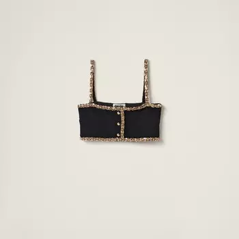 Твидовый топ с вышивкой Miu Miu, черный