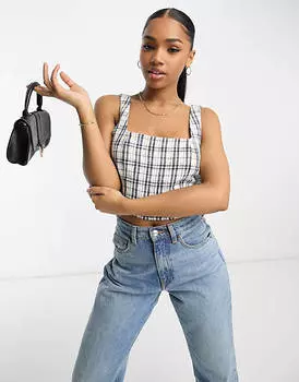 Твидовый топ в синюю клетку Abercrombie & Fitch