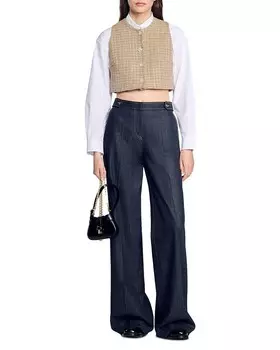 Твидовый укороченный топ Sandro Javier, коричневый/бежевый