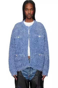 Твидовый вязаный кардиган Doublet, синий