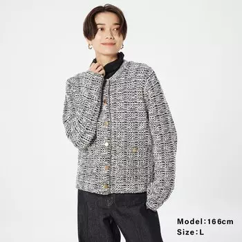 Твидовый вязаный кардиган PLST, черный