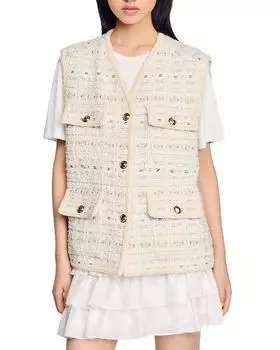 Твидовый жакет без рукавов Sandro, белый