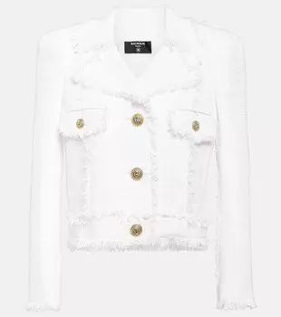 Твидовый жакет с бахромой Balmain, белый